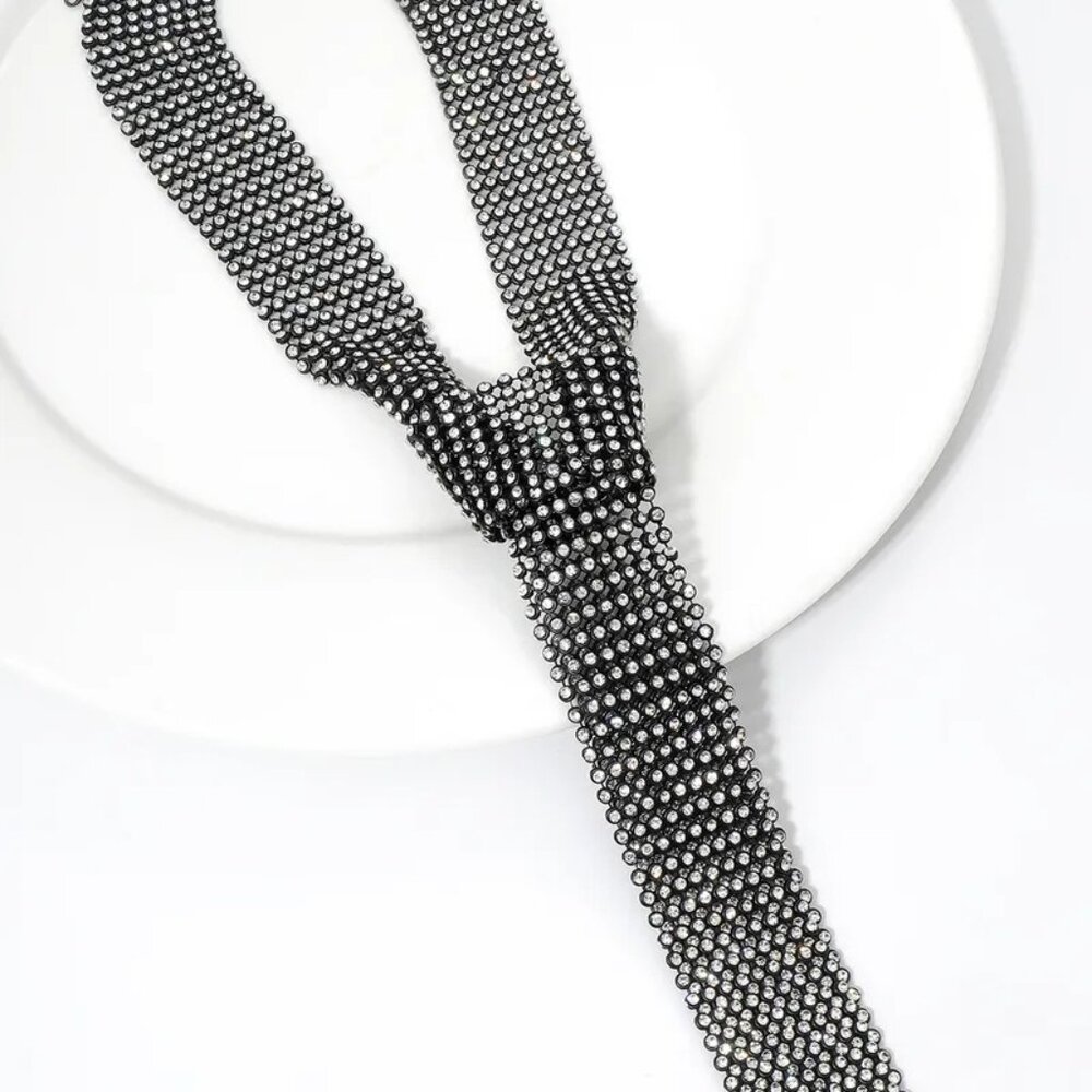 2/$30 Crystal Rhinestone Mesh Tie Necklace For Women - Adjustable Chain NWT